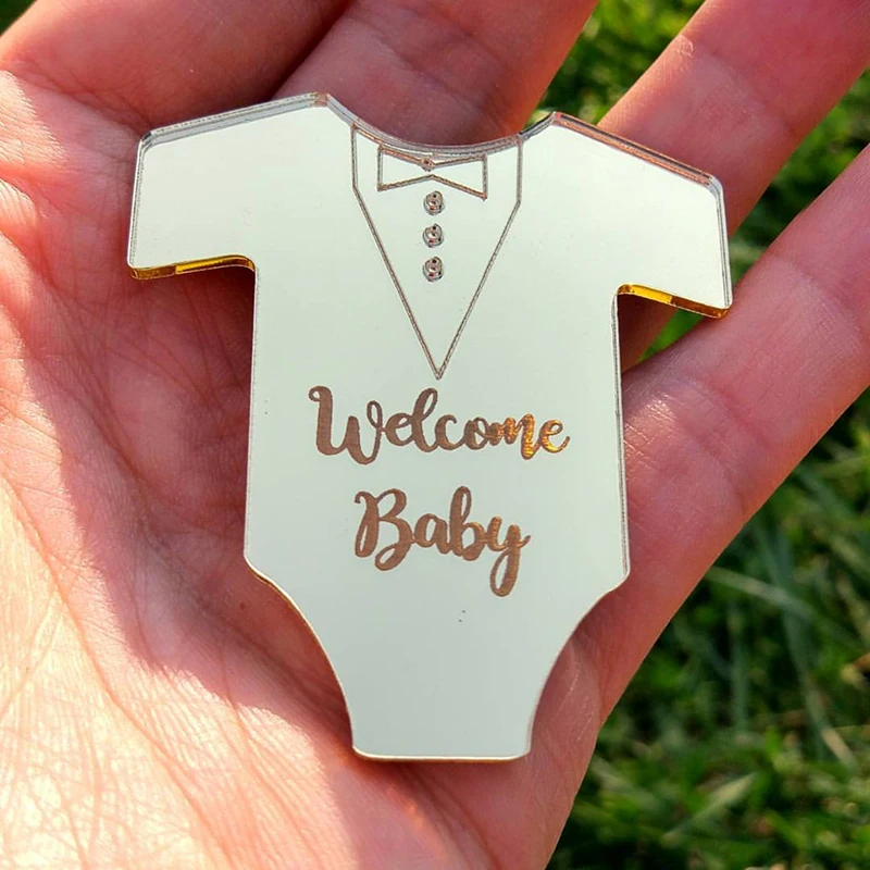 

Personalized Baby Shower Favors, Custom Made Acrylic Mirror Welcome Baby Tags, Lasercut Lettering Tags for Baptism Gifts