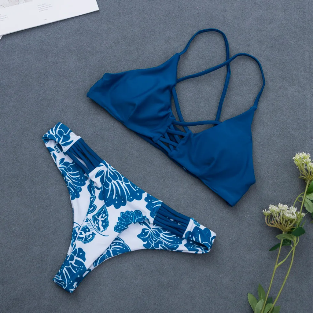 Womens Solid Blue Top Hollow Out Printed Bottom Low Waist Swimming Costume Padded Swimsuit Monokini Push Up Bikini Sets Swimwear
Womens Solid Blue Top Hollow Out Printed Bottom Low Waist Swimming Costume Padded Swimsuit Monokini Push Up Bikini Sets Swimwear