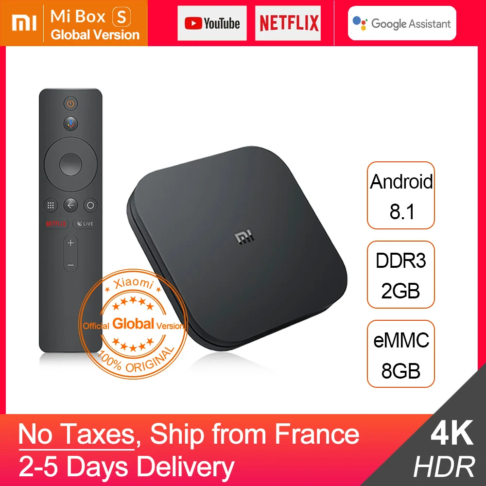 

Xiaomi Mi Box S 4K Android TV Box Cortex-A53 Quad Core Mali-450 Android 8.1 2G+8G HDMI2.0 USB2.0 2.4GHz/5GHz WiFi BT4.2 Mi Box 4