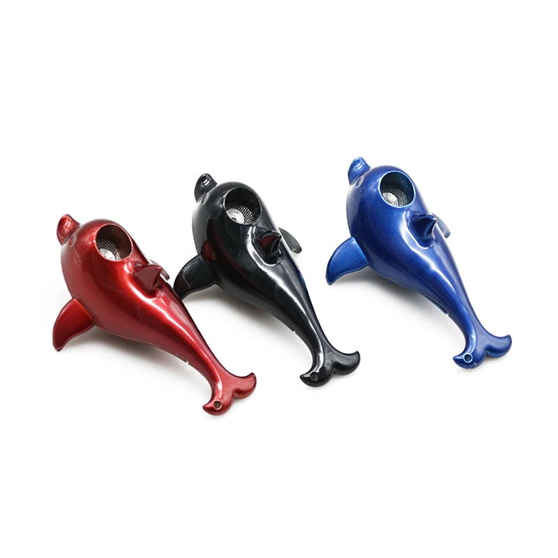 Image Creative Red Black Blue Mini Dolphin Smok Glass Pipes Portable Smoking Herb Tobacco Pipes Gifts Narguile Grinder Mouthpiece