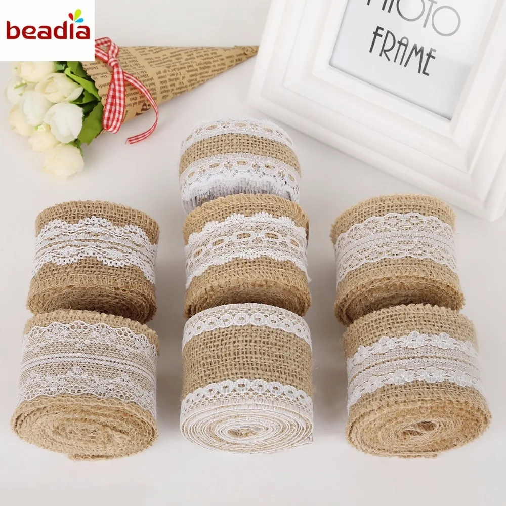 Width 5cm 2M/Roll Natural Jute Burlap Hessian Ribbon with Different White Lace For Rustic Wrap Gift Packing Wedding Decoration
Width 5cm 2M/Roll Natural Jute Burlap Hessian Ribbon with Different White Lace For Rustic Wrap Gift Packing Wedding Decoration