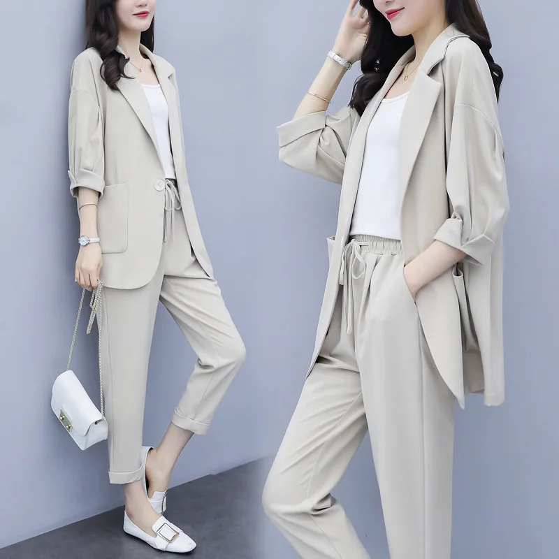 Casual suit pants suit new style solid color fashion jacket + nine pants temperament commute thin two-piece suit
Casual suit pants suit new style solid color fashion jacket + nine pants temperament commute thin two-piece suit