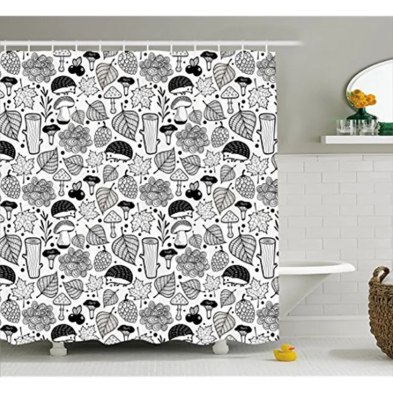 Vixm Hedgehog Shower Curtain Ecological Nature Elements Woodland Pattern Black and White Doodle Composition Fabric Bath Curtains
Vixm Hedgehog Shower Curtain Ecological Nature Elements Woodland Pattern Black and White Doodle Composition Fabric Bath Curtains