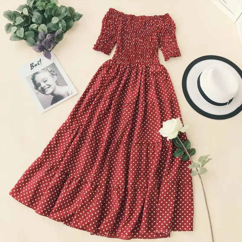 2018 new women's fashion retro dot sexy stretch slash neck high waist long dress
2018 new women's fashion retro dot sexy stretch slash neck high waist long dress
