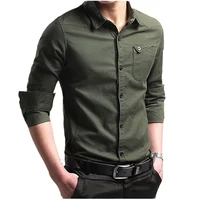 2018 New Brand Male Shirt Long-Sleeves Tops Slim Casual Solid Color Business Mens Dress Shirts Slim Camisa Masculina 4XL image