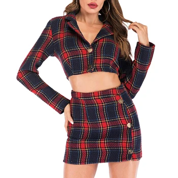 New Long Sleeve Short Top & Mini Skirt Women's Set 2019 Spring Red Plaid Slim 2 Piece Two Piece Celebrity Party Dress Set 
New Long Sleeve Short Top & Mini Skirt Women's Set 2019 Spring Red Plaid Slim 2 Piece Two Piece Celebrity Party Dress Set