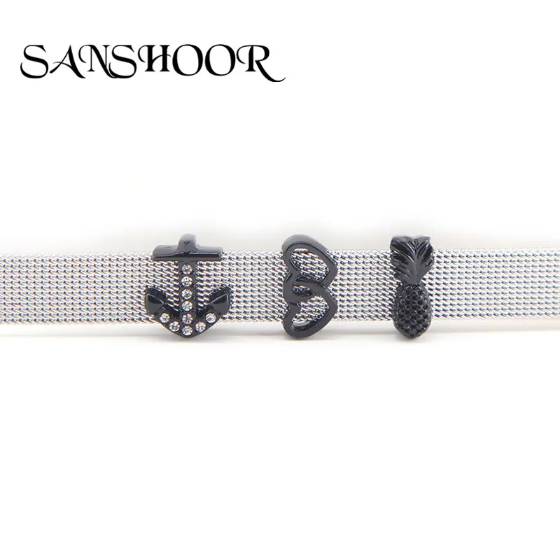SANSHOOR Black anchor Heart pineapple Slide Charms fit Stainless Steel Mesh Keeper Bracelets Accessories Making
SANSHOOR Black anchor Heart pineapple Slide Charms fit Stainless Steel Mesh Keeper Bracelets Accessories Making