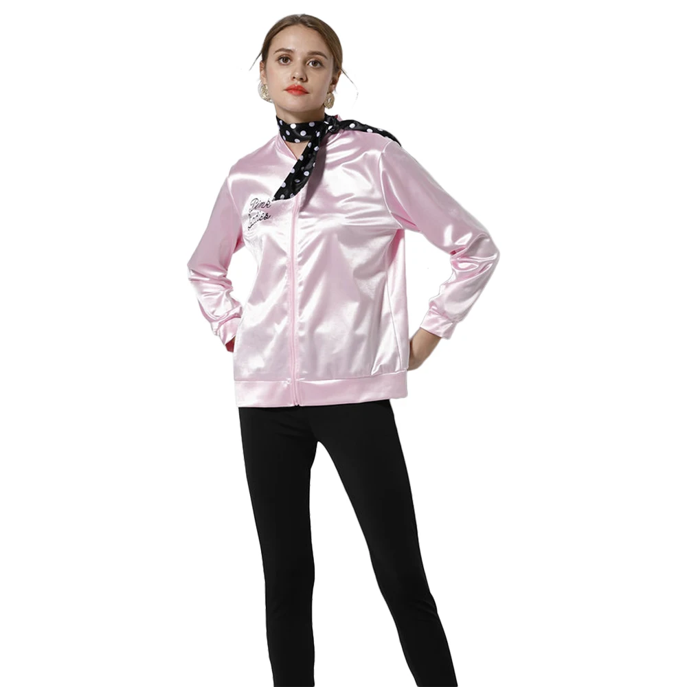 classical Movie Grease Pink Ladies Jacket Cosplay Costume Pinkl Stain ZIPPER Women Jacket With Scarf For Daily Life
classical Movie Grease Pink Ladies Jacket Cosplay Costume Pinkl Stain ZIPPER Women Jacket With Scarf For Daily Life