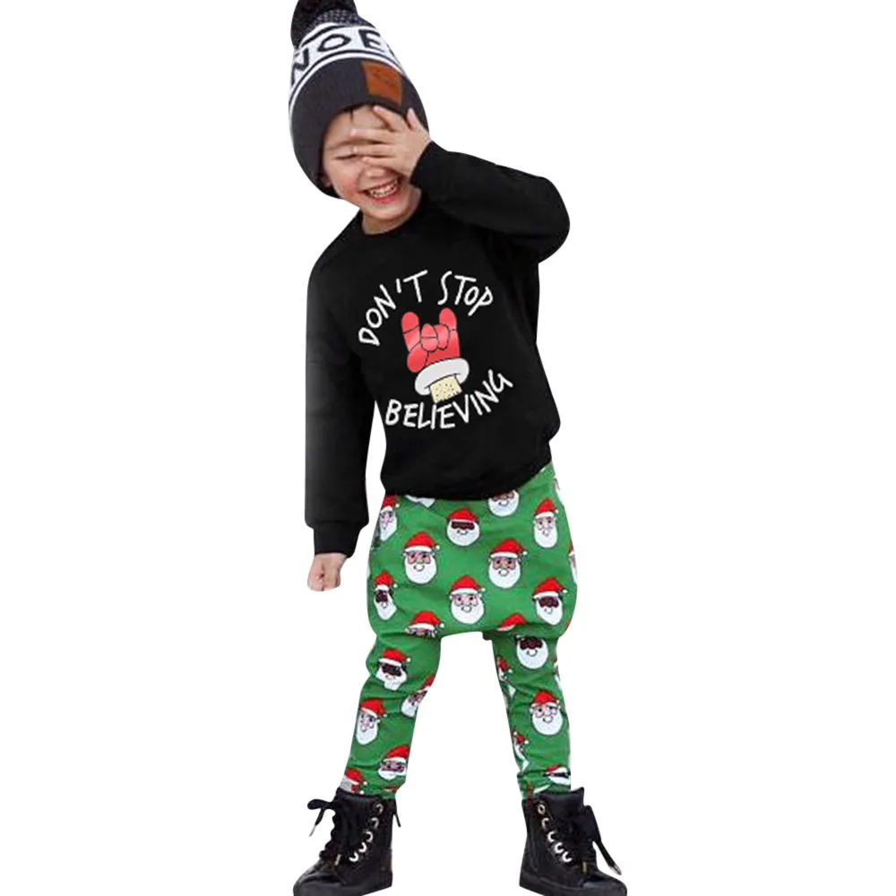 Комплект детской одежды для маленьких мальчиков и девочек рождественские топы с