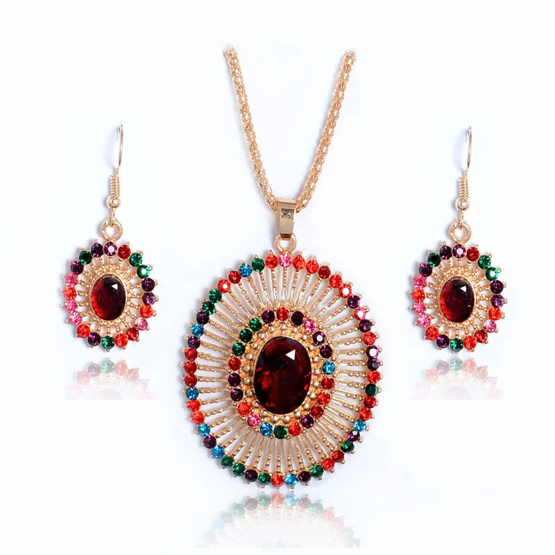 QCOOLJLY Bohemian Fashion Multi-colored Rhinestone Oval Shape African Beads Wedding Jewelry Set Women Earring Pendant Necklace
QCOOLJLY Bohemian Fashion Multi-colored Rhinestone Oval Shape African Beads Wedding Jewelry Set Women Earring Pendant Necklace