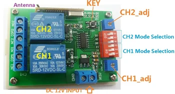 433M DC 12V 2 Channel Multifunction Wireless Controller Timer Delay Relay Learning code for EV1527 PT2262 ASK OOK Remote control