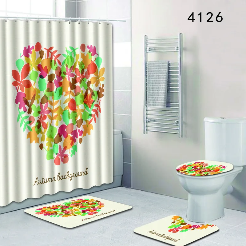 Fabric Shower Curtain 3D Bathroom Mat Carpet Heart Printing 4pcs Bath Mats with 12 Pcs Hooks Toilet Rugs Set for Home Decor
Fabric Shower Curtain 3D Bathroom Mat Carpet Heart Printing 4pcs Bath Mats with 12 Pcs Hooks Toilet Rugs Set for Home Decor
