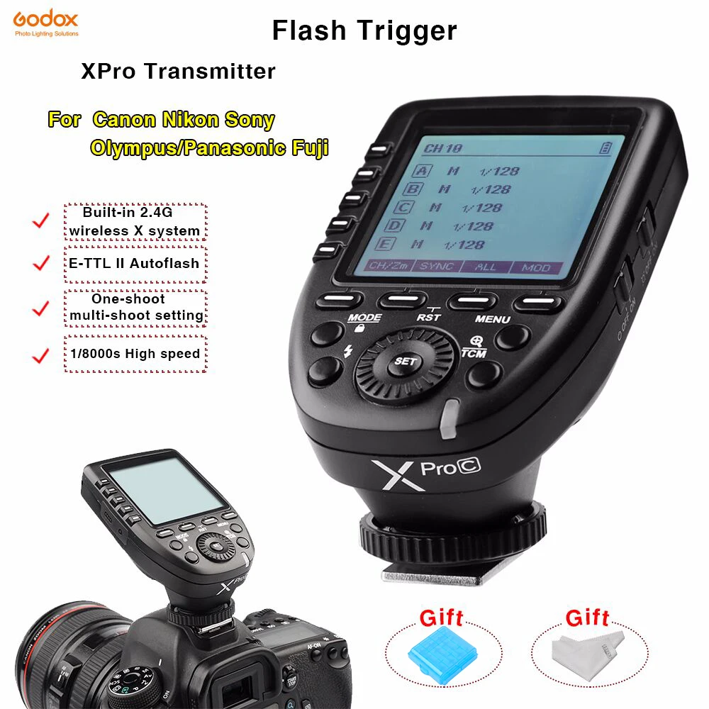 Godox Xpro-C/N/S/O/F Flash Trigger Transmitter wireless 2.4G TTL flash synchronizer For Canon Nikon Sony Olympus Panasonic Fuji
Godox Xpro-C/N/S/O/F Flash Trigger Transmitter wireless 2.4G TTL flash synchronizer For Canon Nikon Sony Olympus Panasonic Fuji