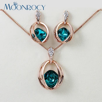MOONROCY Free Shipping Cubic Zirconia Rose Gold Color Blue Austrian Crystal Necklace and Earrings Jewelry Set for Women Gift
MOONROCY Free Shipping Cubic Zirconia Rose Gold Color Blue Austrian Crystal Necklace and Earrings Jewelry Set for Women Gift