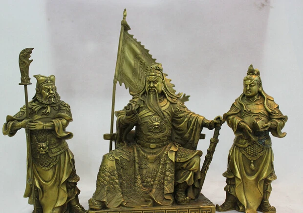 JP S62 China Chinese Fengshui Brass Seat Guan Gong Warrior God Reading & 2 Deity Statue B0403
JP S62 China Chinese Fengshui Brass Seat Guan Gong Warrior God Reading & 2 Deity Statue B0403