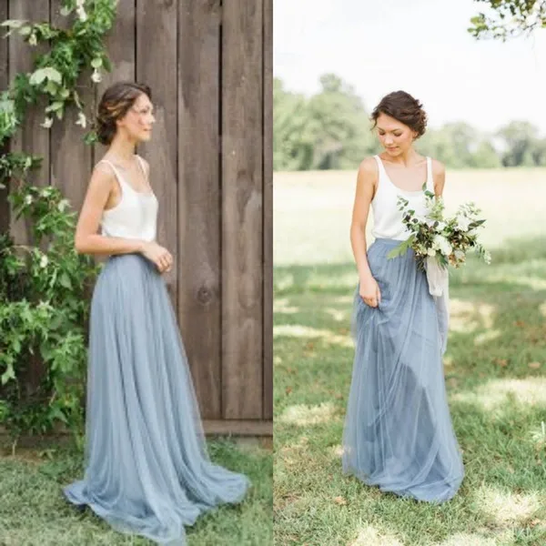 Hot Sale Cheap Two Tones Bridesmaid Dresses Tulle White and Blush Blue Prom Dresses Maxi Skirt Party Gown vestiti donna eleganti 
Hot Sale Cheap Two Tones Bridesmaid Dresses Tulle White and Blush Blue Prom Dresses Maxi Skirt Party Gown vestiti donna eleganti