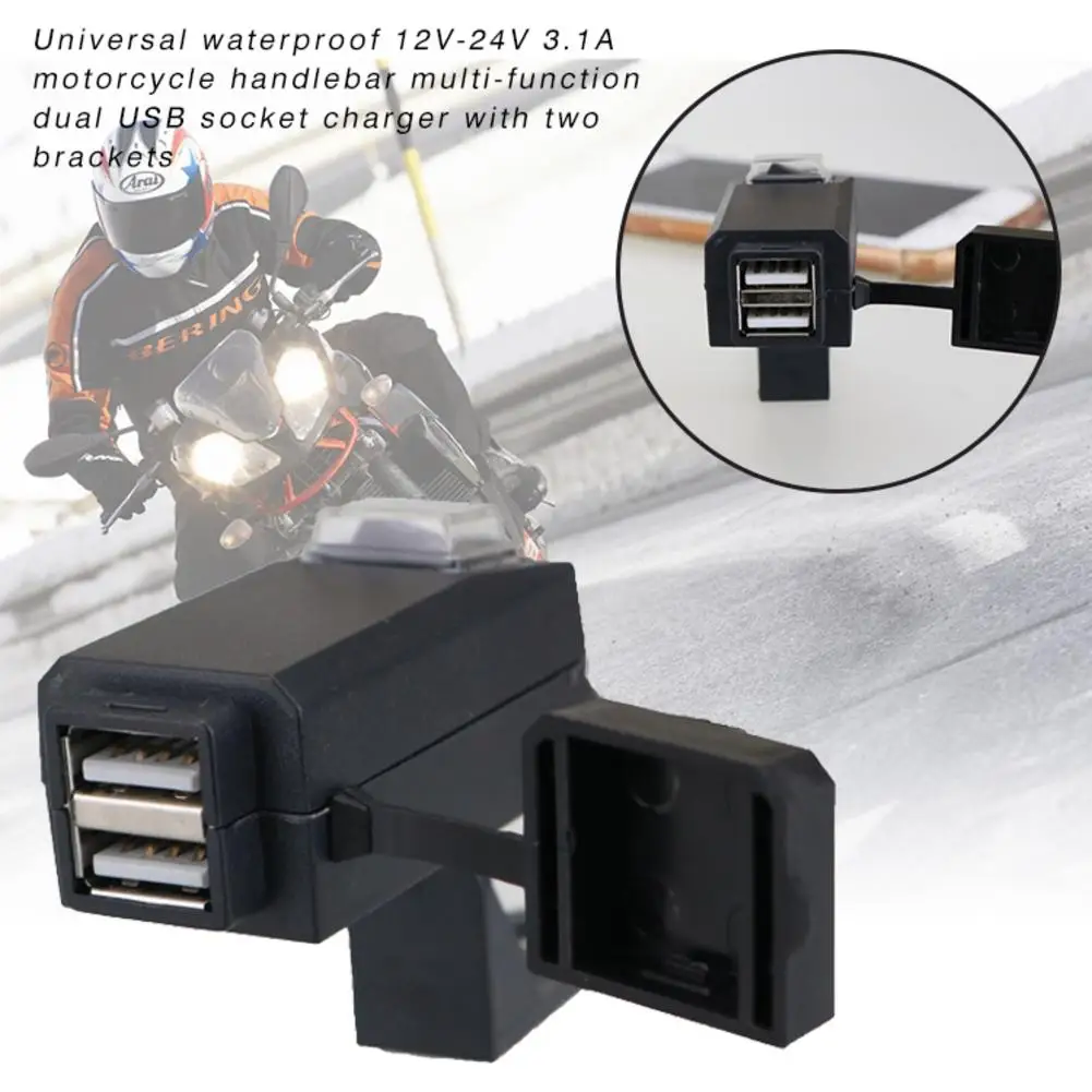 Universal Waterproof 12V-24V 3.1A Motorcycle Handlebar Multi - Function Dual USB Socket battery charger unit with Two Brackets
Universal Waterproof 12V-24V 3.1A Motorcycle Handlebar Multi - Function Dual USB Socket battery charger unit with Two Brackets