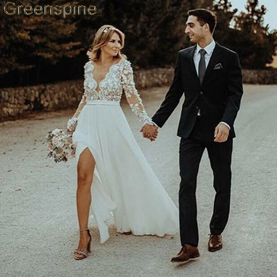 Plus Size Long Sleeve Beach Wedding Dress 2019 Robe De Mariage Flowers Lace Bridal Gown Chiffon Wedding Dresses High Side Split
Plus Size Long Sleeve Beach Wedding Dress 2019 Robe De Mariage Flowers Lace Bridal Gown Chiffon Wedding Dresses High Side Split