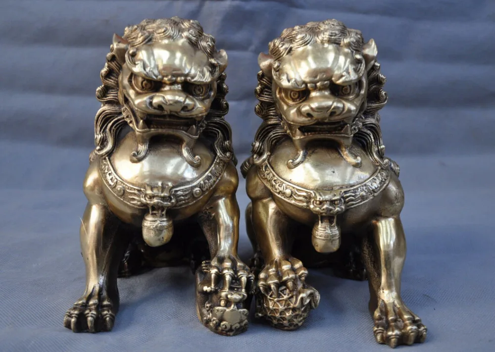 9" China Folk Fengshui Pure Bronze Foo Dog Peking Lion Statue One Pair decoration bronze factory outlets
9" China Folk Fengshui Pure Bronze Foo Dog Peking Lion Statue One Pair decoration bronze factory outlets