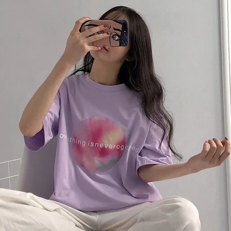 Harajuku Women purple T Shirt summer cotton Print t-Shirts Femme Casual Loose Short Sleeve Girlfriends steetwear black tee Tops
Harajuku Women purple T Shirt summer cotton Print t-Shirts Femme Casual Loose Short Sleeve Girlfriends steetwear black tee Tops