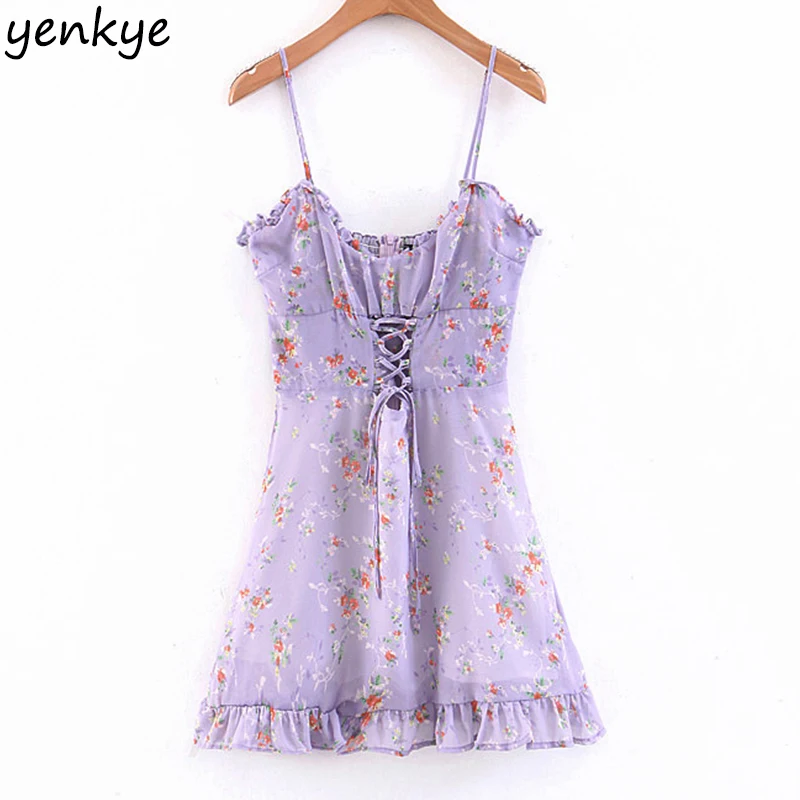Women Sweet Floral Print Sling Sexy Dress Lady Backless Sleeveless Front Lace Up Ruffle A-line Mini Summer Holiday Beach Dress
Women Sweet Floral Print Sling Sexy Dress Lady Backless Sleeveless Front Lace Up Ruffle A-line Mini Summer Holiday Beach Dress