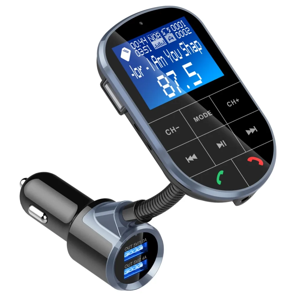 

Nulaxy FM Transmitter Aux Modulator Bluetooth Handsfree Car Kit Car Audio MP3 Player with 1.44" LCD display Dual USB Car Charger