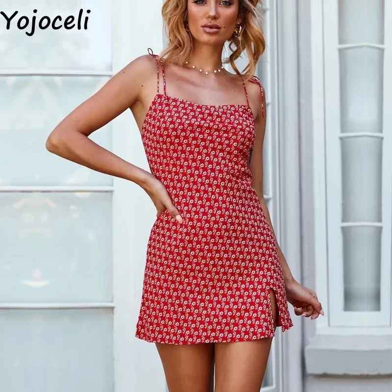Yojoceli/Элегантные Вечерние Платья с цветочным принтом и разрезом для женщин летнее
