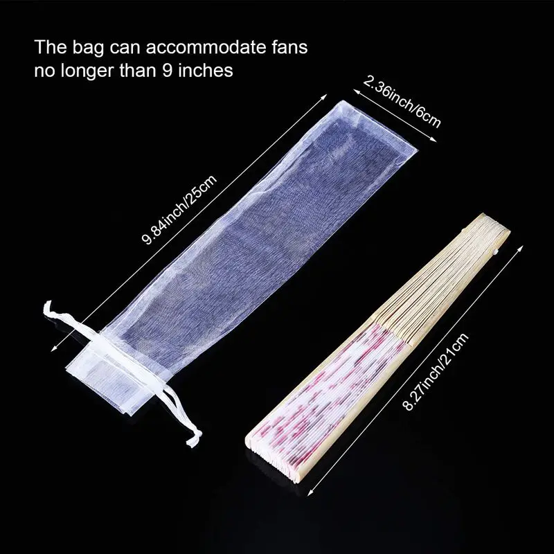 Description Picture 5 of item100 Pack Folding Hand Fan Pouch Drawstring Organza Bags Folding Fan Pocket Bag for Outdoor Wedding Party Favor Gift Bags