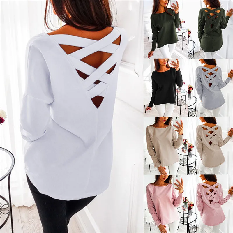 2019 Fashion Women Long Sleeve Cross Back Tops Causal Solid Color LooseRound Neck Jumper Blouse Plus Size
2019 Fashion Women Long Sleeve Cross Back Tops Causal Solid Color LooseRound Neck Jumper Blouse Plus Size