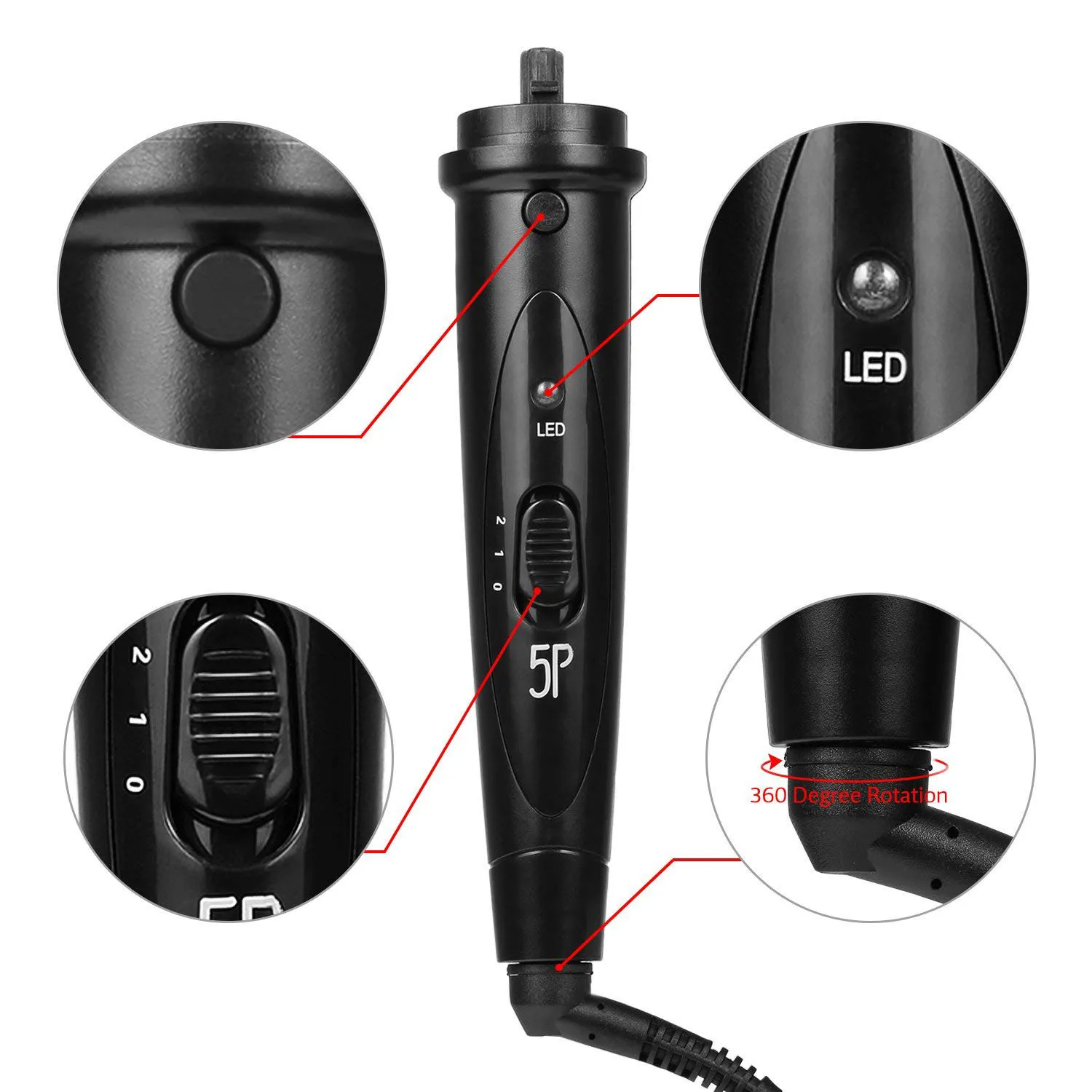 High Quality 5 in 1 Hair Curler Curling Wand Set Curling Tongs Curling Iron with 5 Interchangeable Barrels and Heat Resistant
High Quality 5 in 1 Hair Curler Curling Wand Set Curling Tongs Curling Iron with 5 Interchangeable Barrels and Heat Resistant