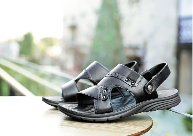 Летняя обувь из натуральной кожи летние пляжные сандалии мужская повседневная
