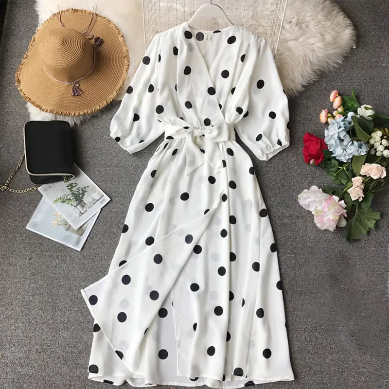 Vintage Elegant Polka Dot Print Party Dress Women Casual Sashes V-neck A-Line Long Dresses 2019 Spring Summer Female Vestidos
Vintage Elegant Polka Dot Print Party Dress Women Casual Sashes V-neck A-Line Long Dresses 2019 Spring Summer Female Vestidos