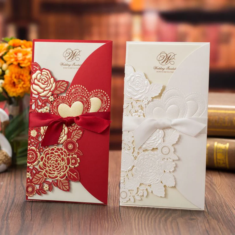 50pcs Laser Cut Rose Heart Wedding Invitations Card Greeting Cards Customize With Ribbon Wedding Decoration Event Party Supplies
50pcs Laser Cut Rose Heart Wedding Invitations Card Greeting Cards Customize With Ribbon Wedding Decoration Event Party Supplies