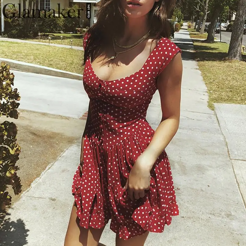 Glamake Polka dot buttons high waist dress Women sleeveless summer holiday short mini dress Female elegant pleated casual dress
Glamake Polka dot buttons high waist dress Women sleeveless summer holiday short mini dress Female elegant pleated casual dress