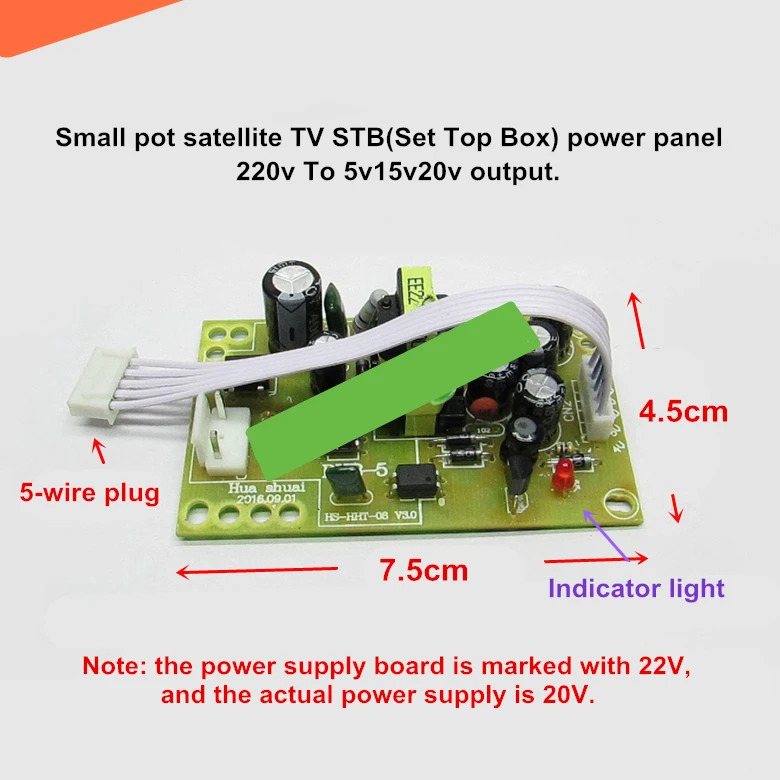 Small satellite TV STB(Set Top Box) power panel 220V to 5v15v20v DVB 3-generation plug-in receiver power board 5-wire
Small satellite TV STB(Set Top Box) power panel 220V to 5v15v20v DVB 3-generation plug-in receiver power board 5-wire