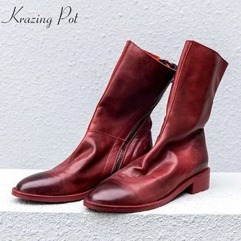 Krazing Pot full grain leather round toe elegant women thick heel streetwear leisure back zipper style casual mid-calf boots L12
Krazing Pot full grain leather round toe elegant women thick heel streetwear leisure back zipper style casual mid-calf boots L12