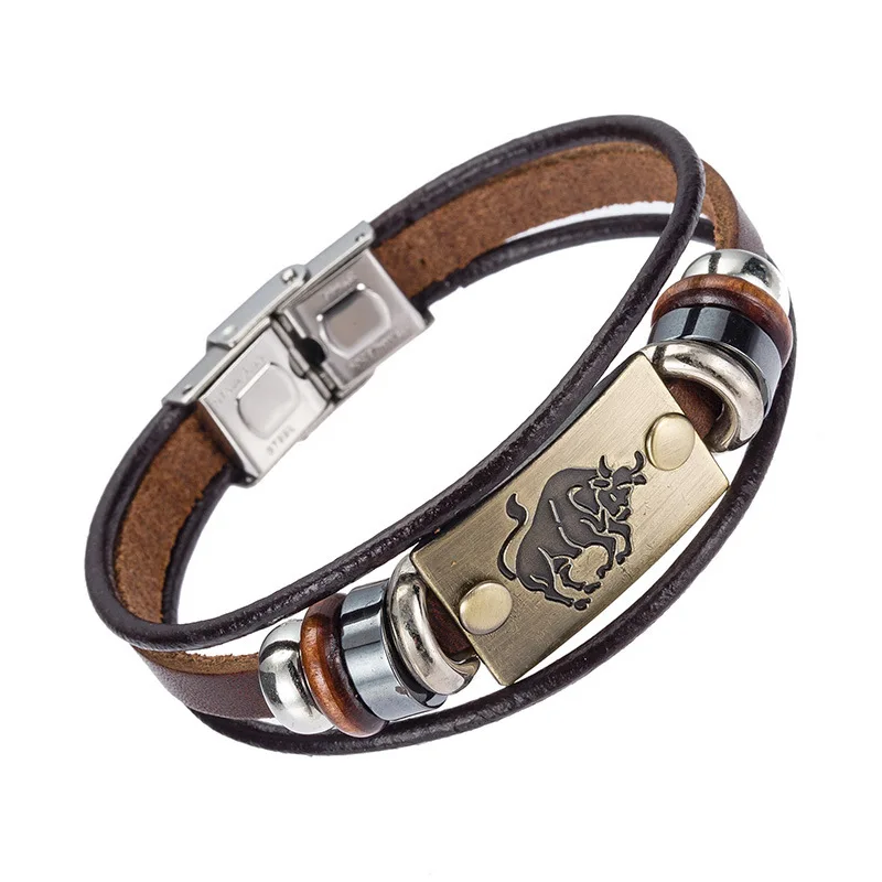 Fashion Men Bronze Alloy Buckles Zodiac Signs Bracelet Punk Leather Bracelet Wooden Bead & Black Hematite Lover Charm Jewelry
Fashion Men Bronze Alloy Buckles Zodiac Signs Bracelet Punk Leather Bracelet Wooden Bead & Black Hematite Lover Charm Jewelry