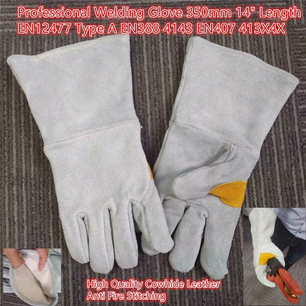Welding Gloves Leather Working Gloves Professional MIG Glove Cowhide Leather 35cm(14") Long Cotton Lining Grey Color CE Approved
Welding Gloves Leather Working Gloves Professional MIG Glove Cowhide Leather 35cm(14") Long Cotton Lining Grey Color CE Approved
