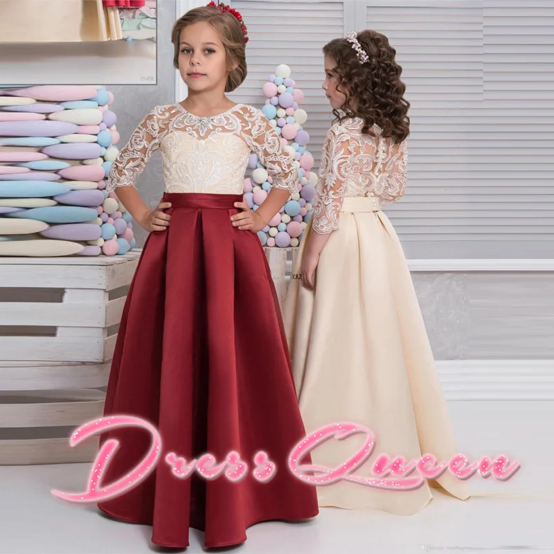 2017 Flower Girl Dresses for Weddings Half Sleeve Vintage Satin Child Little Girls Pageant Gowns Communion Dress Vestidos Longo
2017 Flower Girl Dresses for Weddings Half Sleeve Vintage Satin Child Little Girls Pageant Gowns Communion Dress Vestidos Longo