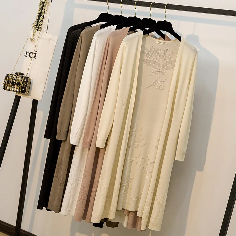 Quality Thin Silk Linen knit cardigan sweater female new spring jacket in the long section of hollow Floral loose shawl summer
Quality Thin Silk Linen knit cardigan sweater female new spring jacket in the long section of hollow Floral loose shawl summer