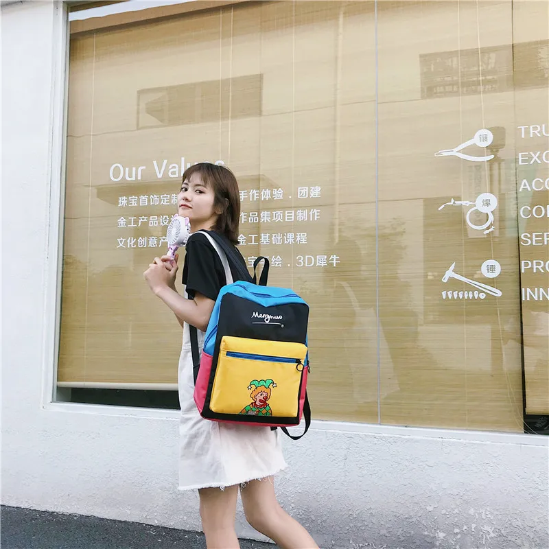 Menghuo Panelled Backpack Women Large Capacity School Backpack Bags for Girls 2018 Clown Printing Ultralight Backpack MochilasIMG_8342