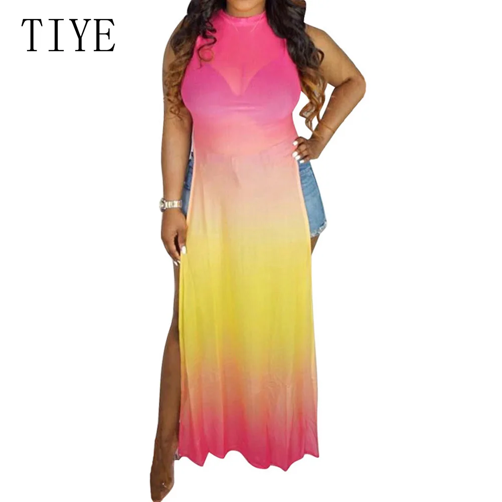 TIYE Summer Sexy Mesh Dyed Gradient Color Dress Casual Hollow Out Double Side High Split Sleeveless Loose Perspective Maxi Dress
TIYE Summer Sexy Mesh Dyed Gradient Color Dress Casual Hollow Out Double Side High Split Sleeveless Loose Perspective Maxi Dress