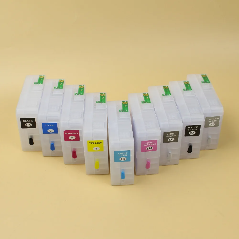 9 pcs/lot 80ml Empty refillable ink cartridge with ARC chip for Epson 3800 3800C 3805 3850 3880 3890 printer T5801-T5809
9 pcs/lot 80ml Empty refillable ink cartridge with ARC chip for Epson 3800 3800C 3805 3850 3880 3890 printer T5801-T5809