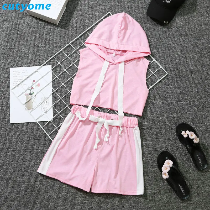 Mommy And Me Summer Sport Mathing Clothing Set Sleeveless Hooded tshirt+Cotton Skirt For Family Mother Daughter Clothes Outfits (11)