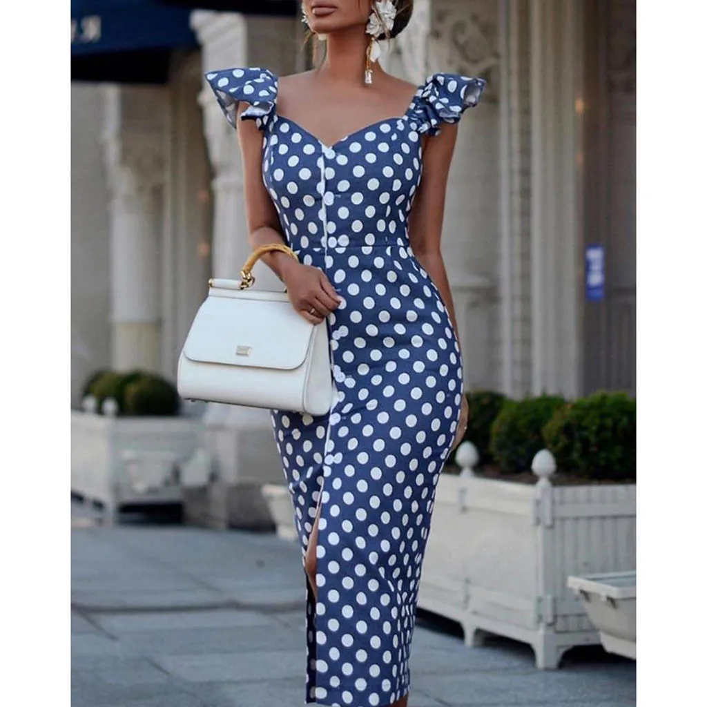 Vintage Womens Sleeveless Plus Size V-Neck Slim Dot Ankle-Length Fork Bodycon Dress Lady Summer Casual Clothing женская одежда
Vintage Womens Sleeveless Plus Size V-Neck Slim Dot Ankle-Length Fork Bodycon Dress Lady Summer Casual Clothing женская одежда