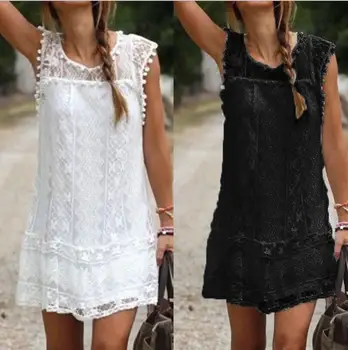 2020 women's new dresses black white two-color summer dress bud ribbon ball lace tops loose dress female new slim mini tops 
2020 women's new dresses black white two-color summer dress bud ribbon ball lace tops loose dress female new slim mini tops