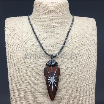 Arrowhead wood pendant Micro Paved Star Shape CZ Zircon and Rhinestone Cap With 3mm Hematite Faceted bead Chain Neckalce MY1375
Arrowhead wood pendant Micro Paved Star Shape CZ Zircon and Rhinestone Cap With 3mm Hematite Faceted bead Chain Neckalce MY1375