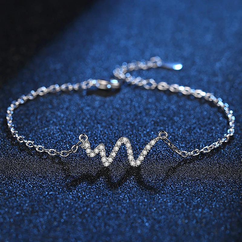 

Fashion CZ Zircon Lightning Charm Bracelets Famme Silver Color Romantic Heartbeat Chain Bracelet&Bangle For Women