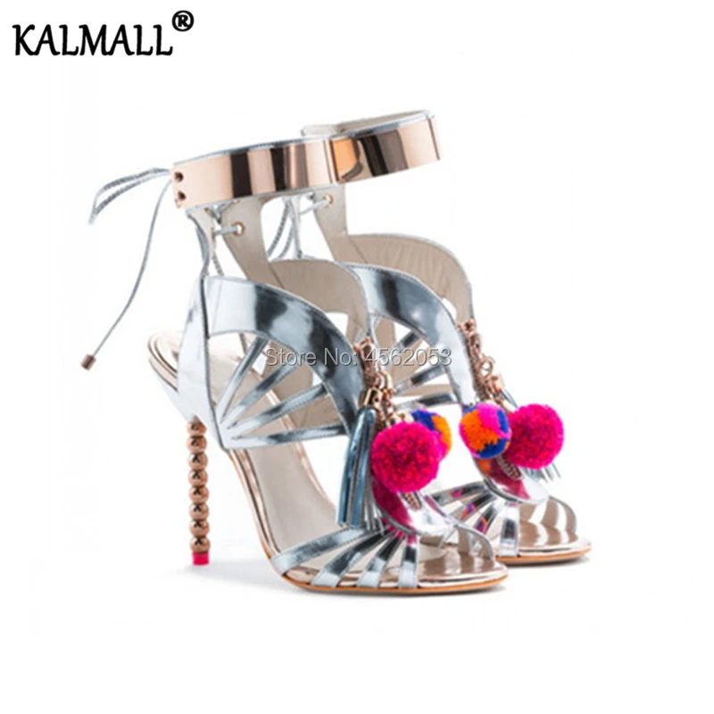 KALMALL Black Silver Gladiator Sandals Women Metal Decoration Fashion Pom Pom Shoes Summer Beaded High Heel Sandalias Mujer 2018
KALMALL Black Silver Gladiator Sandals Women Metal Decoration Fashion Pom Pom Shoes Summer Beaded High Heel Sandalias Mujer 2018