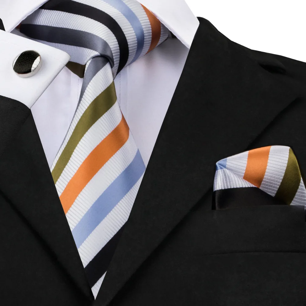 SN-1090 Tie Hanky Cufflinks Sets White Orange Black Gray Brown Stripes Mens 100% Silk Neckties Formal Wedding Party
SN-1090 Tie Hanky Cufflinks Sets White Orange Black Gray Brown Stripes Mens 100% Silk Neckties Formal Wedding Party